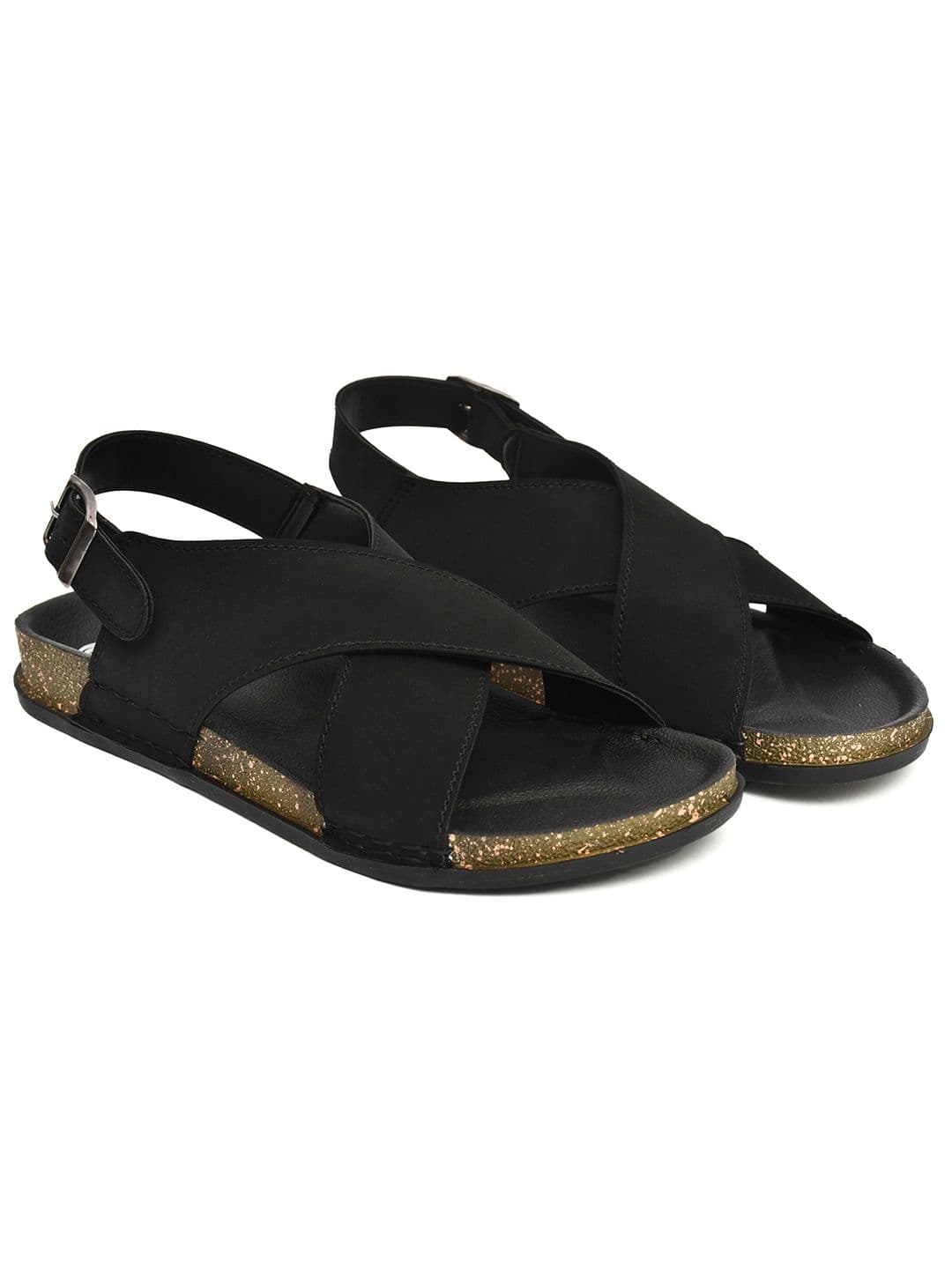 G L Trend Men Black Casual Cross Strap Waterproof Buckle Sandals - view 1