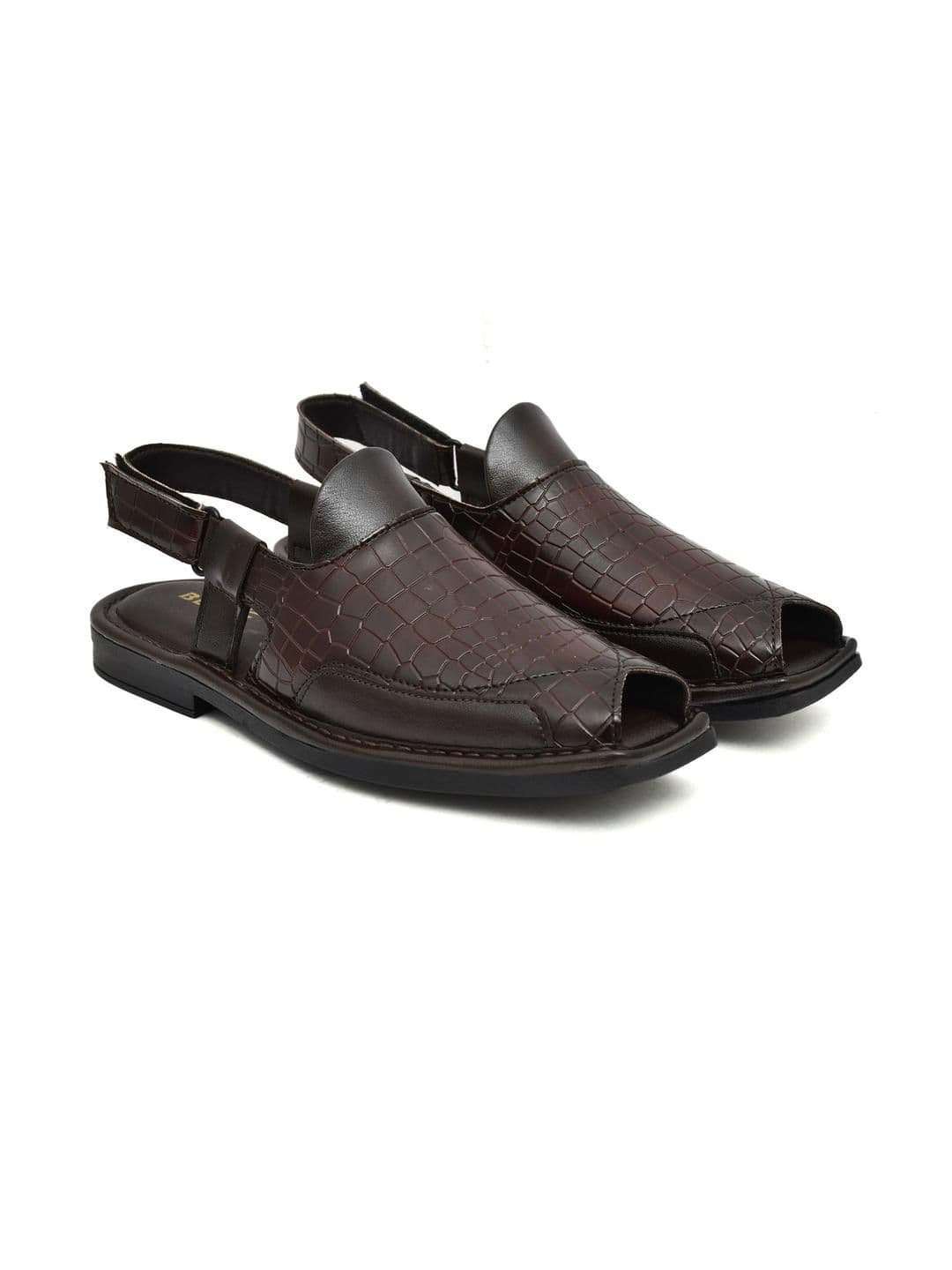 G L Trend Men Brown Leather Single Back Velcro Peshwari Sandals - view 1