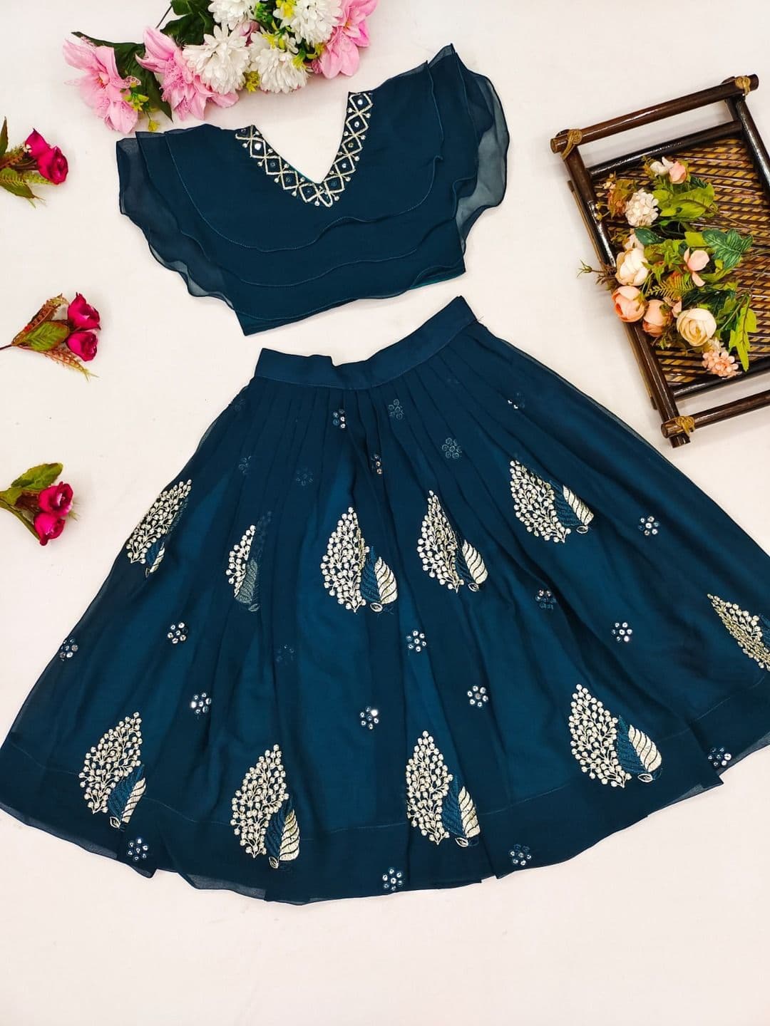 BAESD Girls Embellished Thread Work Ready to Wear Lehenga & Choli - view 1