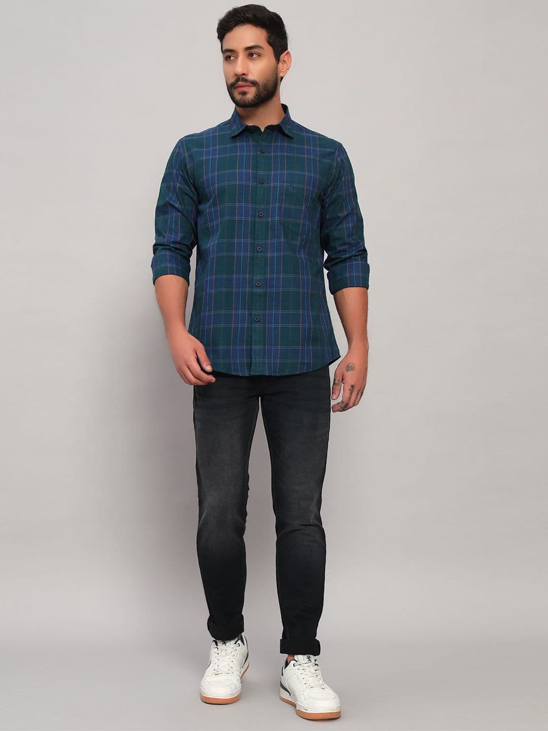 Cantabil Tartan Checked Long Sleeves Cotton Shirt - view 1