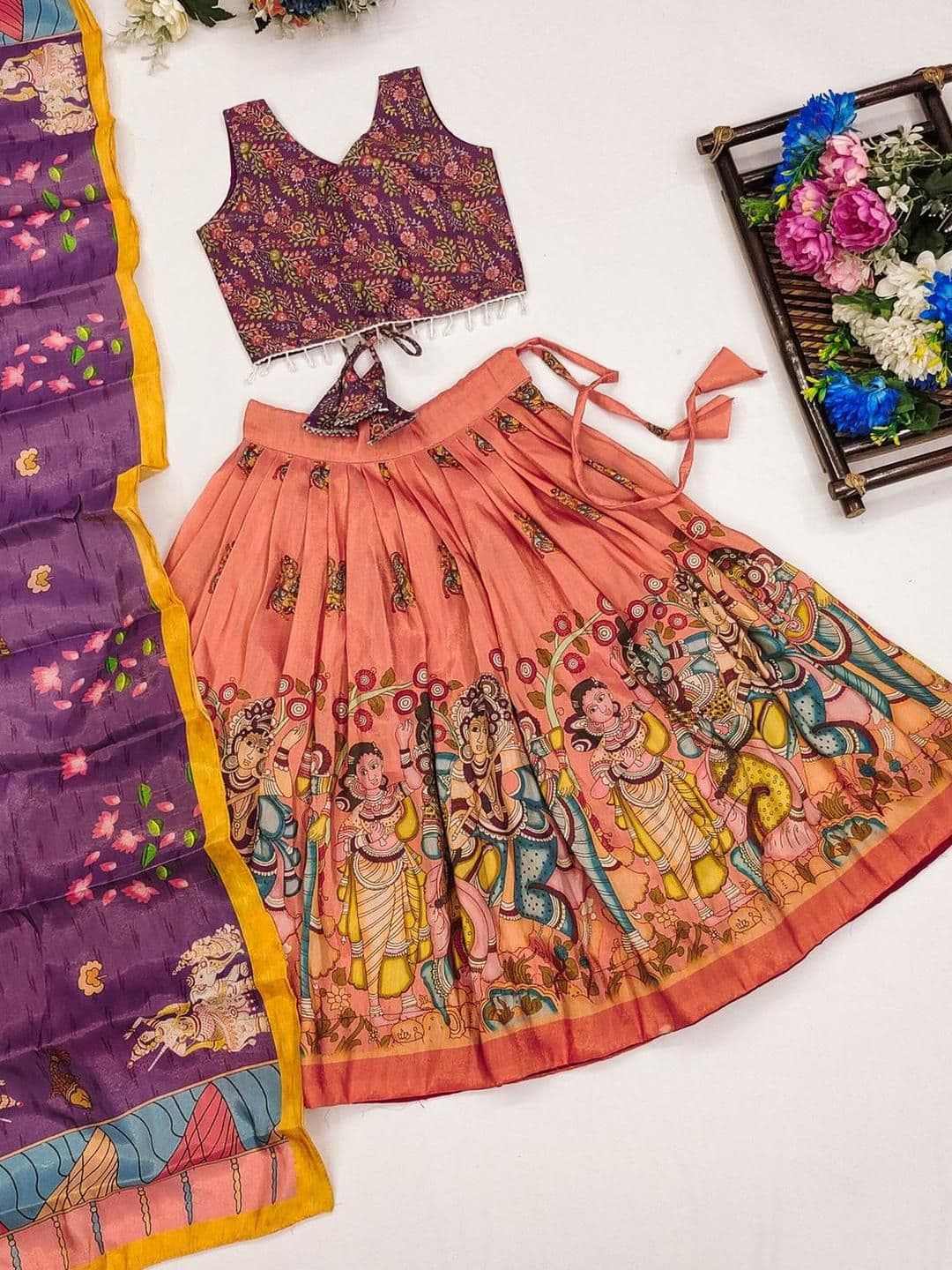 Shoryam Fashion Girls Printed Mukaish Foil Print Ready to Wear Lehenga & Blouse With Dupatta - view 1