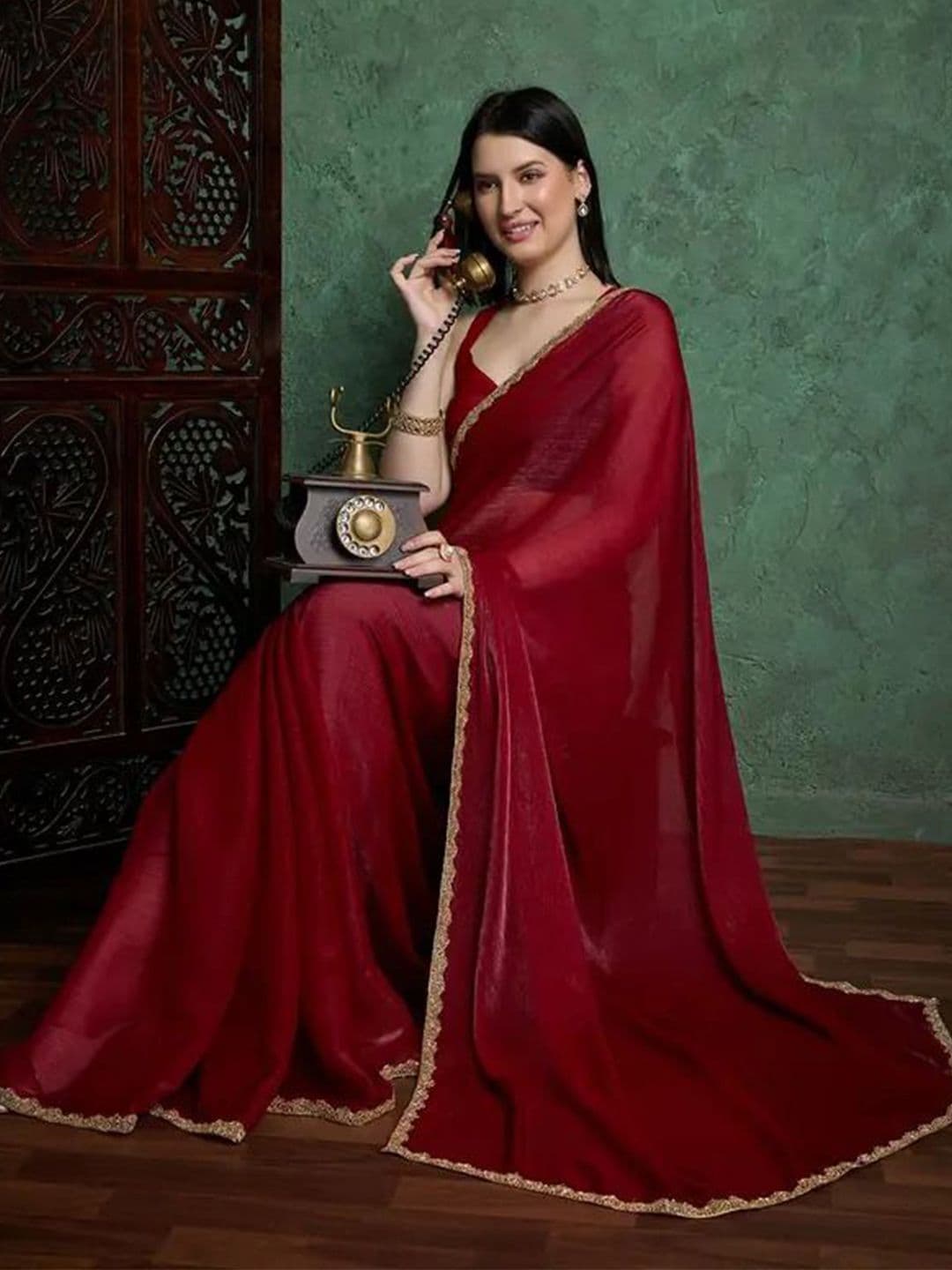 VRAGI Beads and Stones Pure Chiffon Saree - view 1