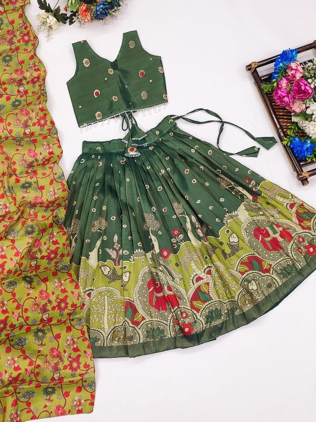 Shoryam Fashion Girls Printed Foil Print Ready to Wear Lehenga & Blouse With Dupatta - view 1