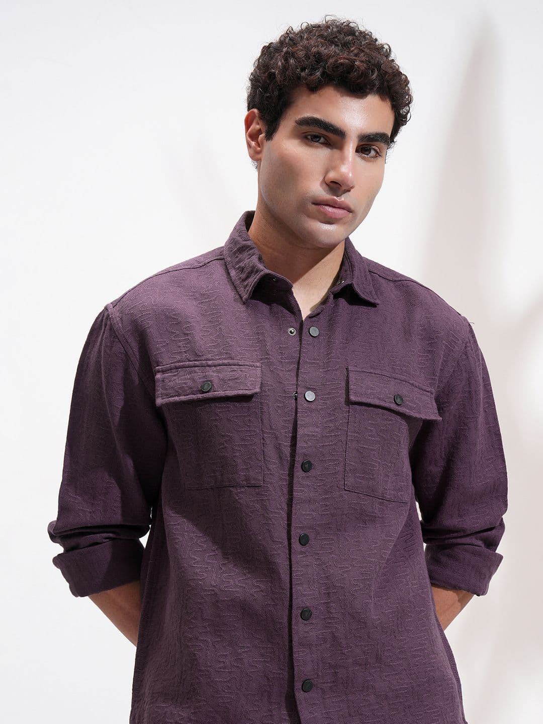 HIGHLANDER Men Relaxed Fit Textured Spread Collar Cotton Casual Shirt - view 1
