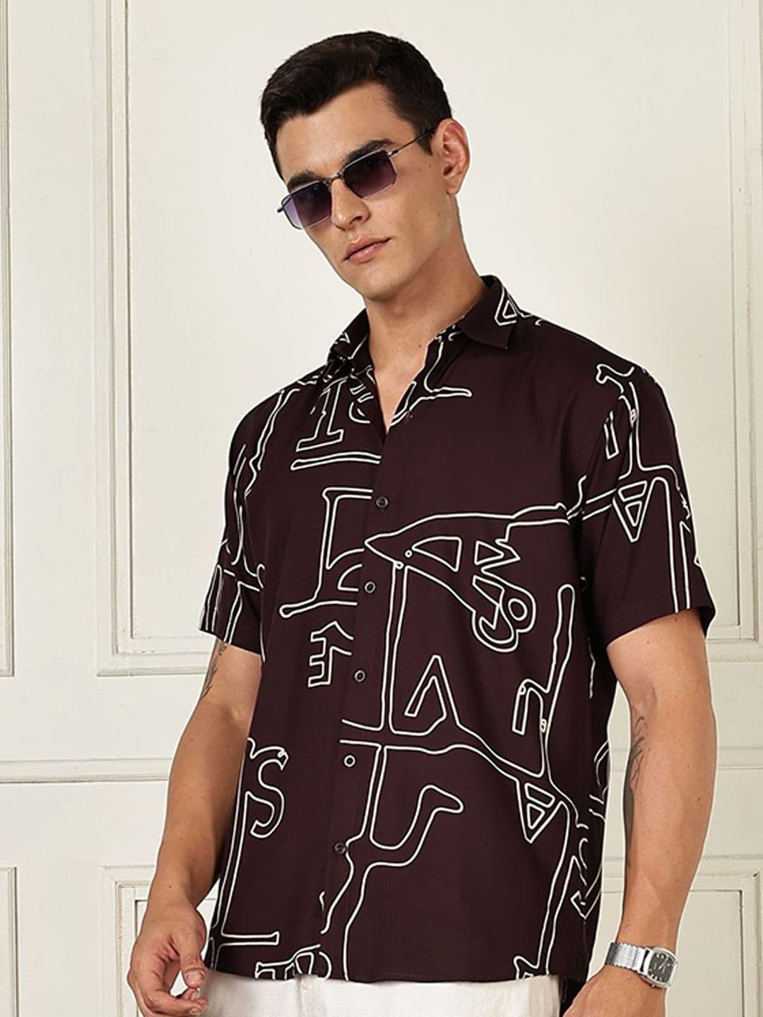 BS BLUE SQUAD Men India Slim Tailored Fit Typography Printed Spread Collar Casual Shirt - view 1