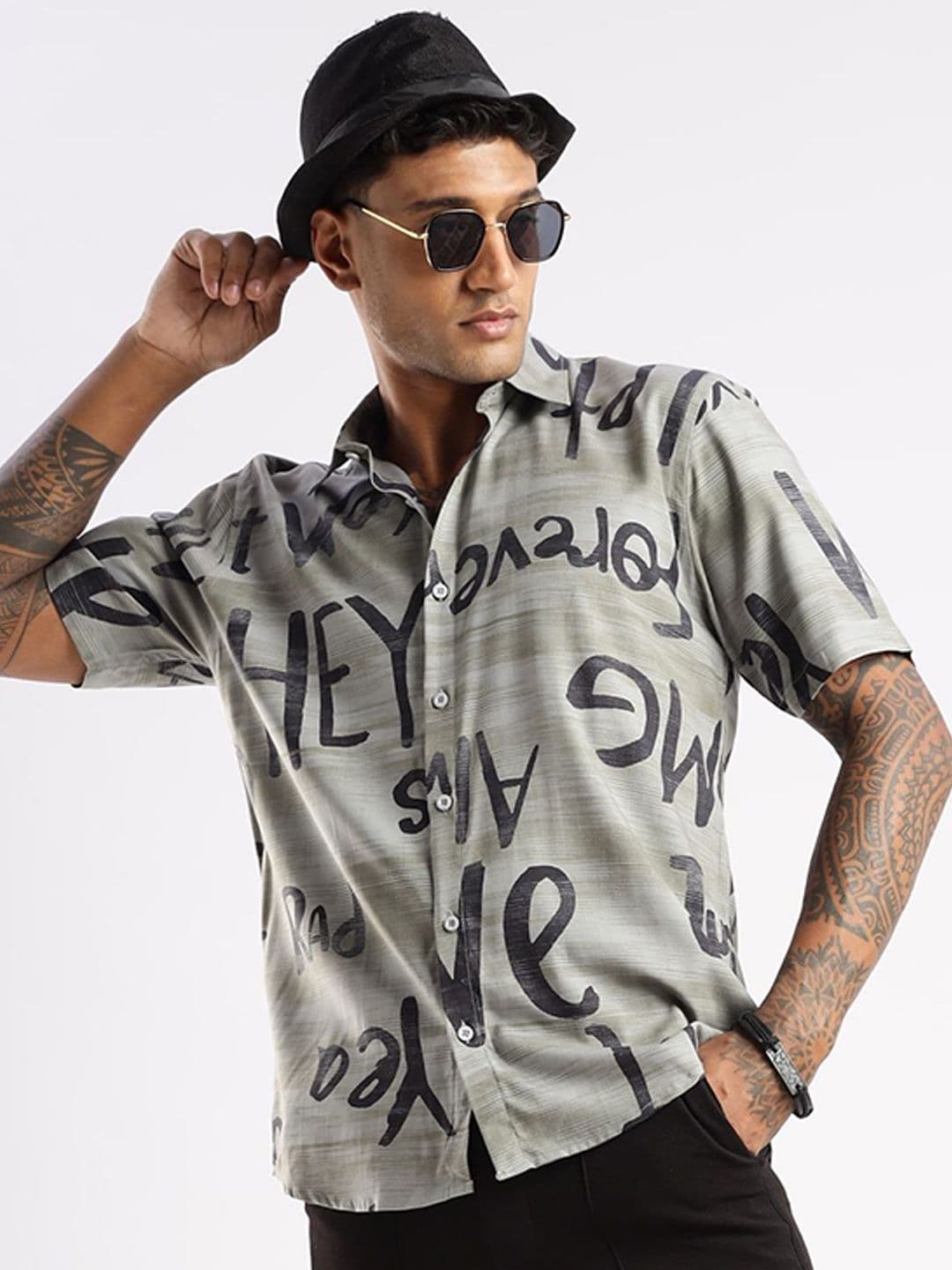 BS BLUE SQUAD Men India Slim Tailored Fit Typography Printed Spread Collar Casual Shirt - view 1