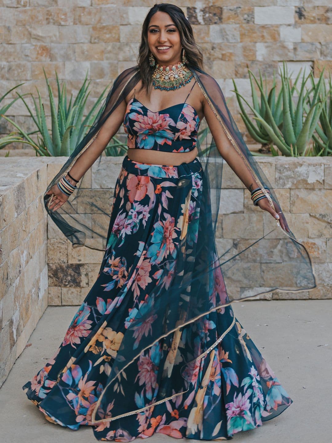 Kaizen TEXO FAB Printed Sequinned Semi-Stitched Lehenga & Unstitched Blouse With Dupatta - view 1