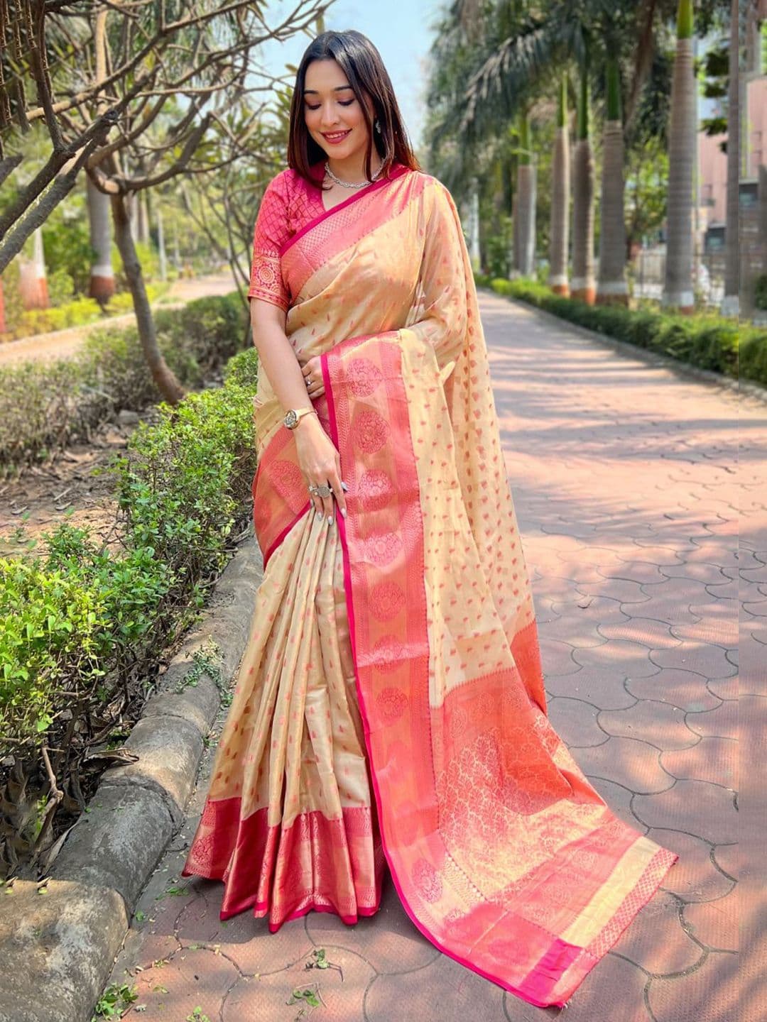 all about you Woven Design Zari Kanjeevaram Saree - view 1