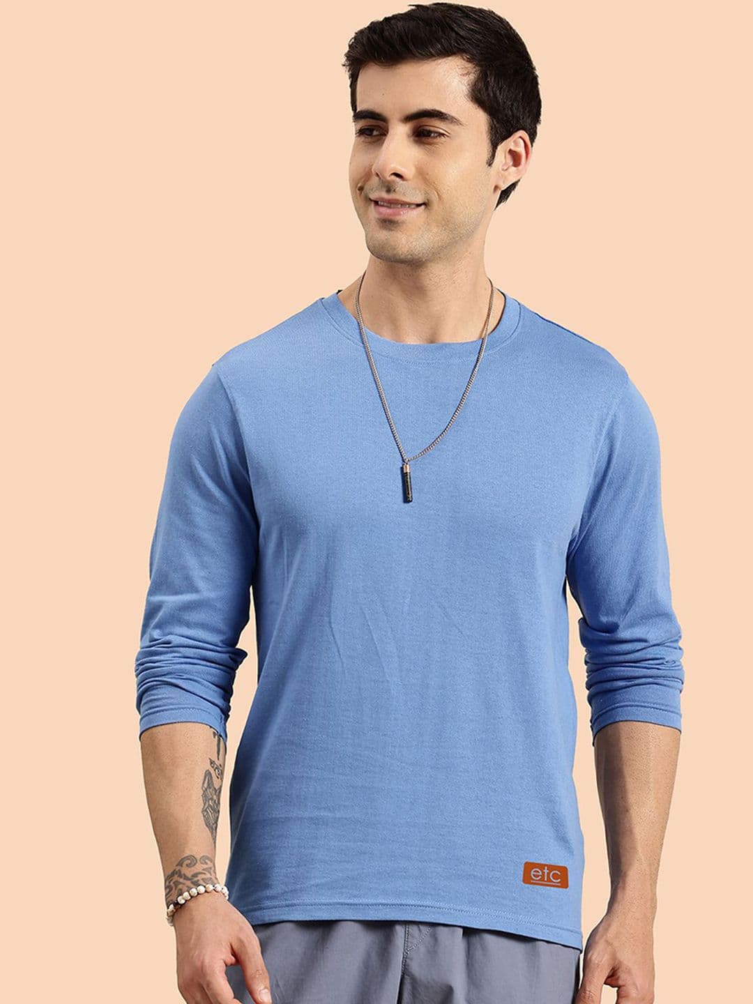 ETC Men Solid Round Neck Cotton Casual T-shirt