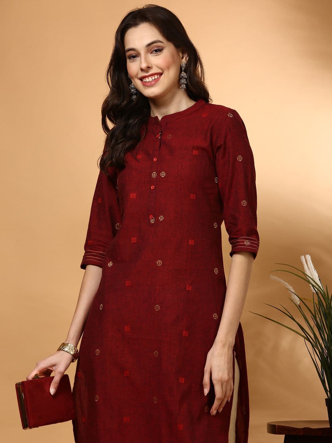 Anouk Women Ethnic Motifs Woven Design Pure Cotton Straight Kurta - view 1