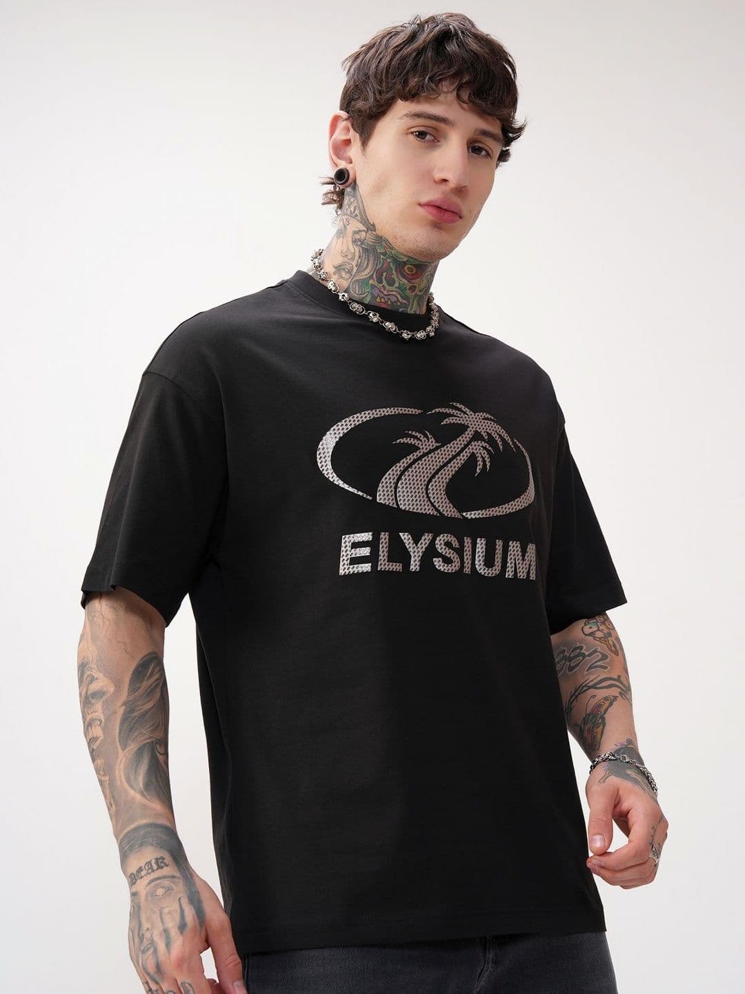 HIGHLANDER Typography Printed Round Neck Drop-Shoulder Sleeves Cotton Oversized T-shirt - view 1
