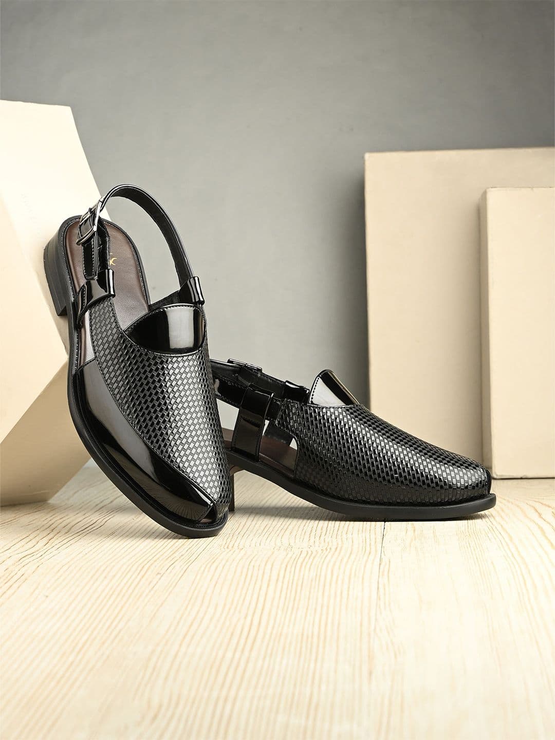 House of Pataudi Men Textured Shoe-Style Sandals - view 1