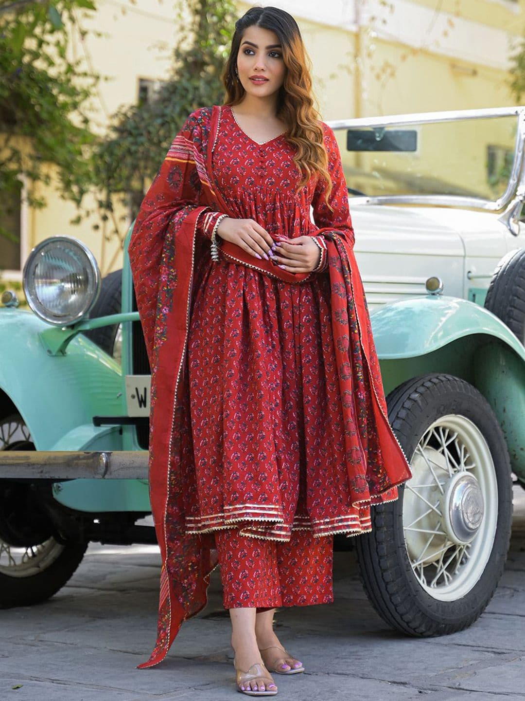 KALINI Women Red Pure Cotton Kurta Sets - view 1