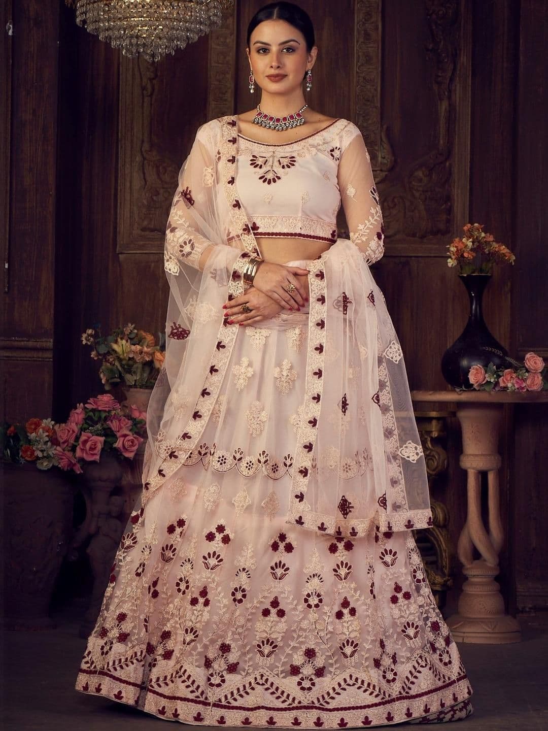 KALINI Embroidered Thread Work Semi-Stitched Lehenga & Unstitched Blouse With Dupatta - view 1