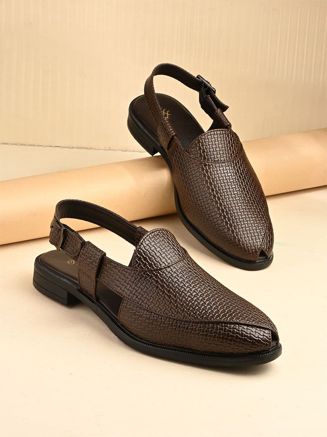 House of Pataudi Men Textured Shoe-Style Sandals - view 1