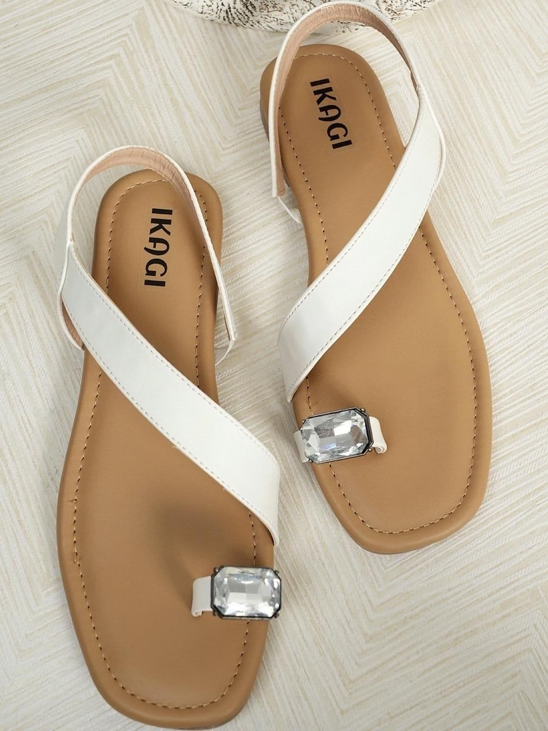 IKAGI Women Stone Studded One Toe Flats - view 1