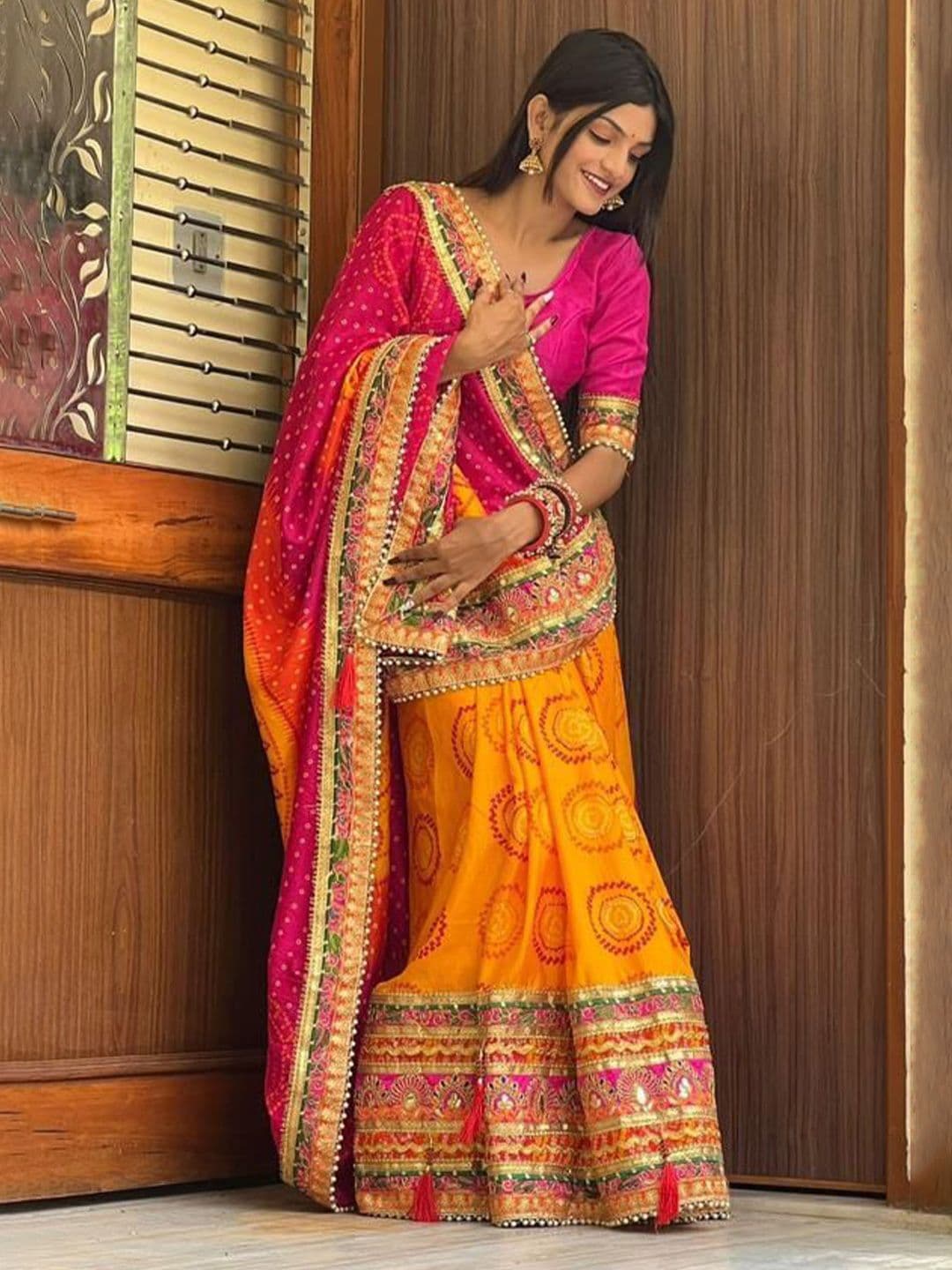 TINA FASHION Bandhani Printed Bandhani Saree with Gotta Patti - view 1