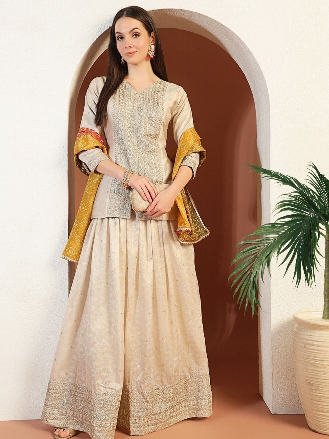 Chhabra 555 Banarasi Embroidery & Bandhani Art Silk Lehenga With Choli & Dupatta - view 1