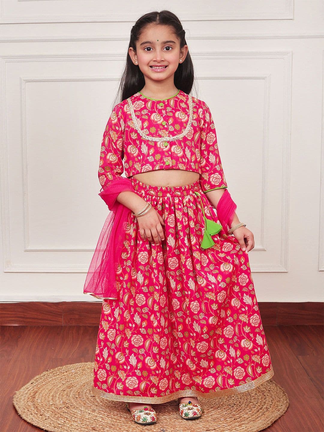 Campana Girls Printed Pure Cotton Ready to Wear Lehenga & Blouse With Dupatta - view 1