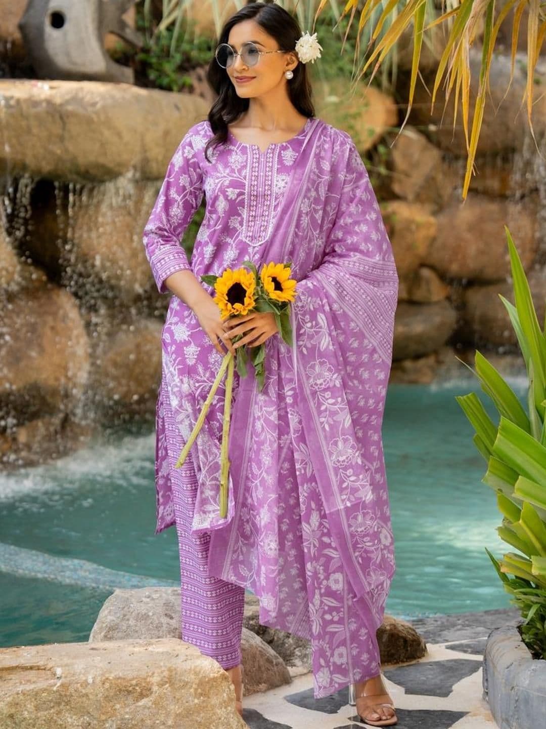 KALINI Women Purple Pure Cotton Kurta Sets - view 1