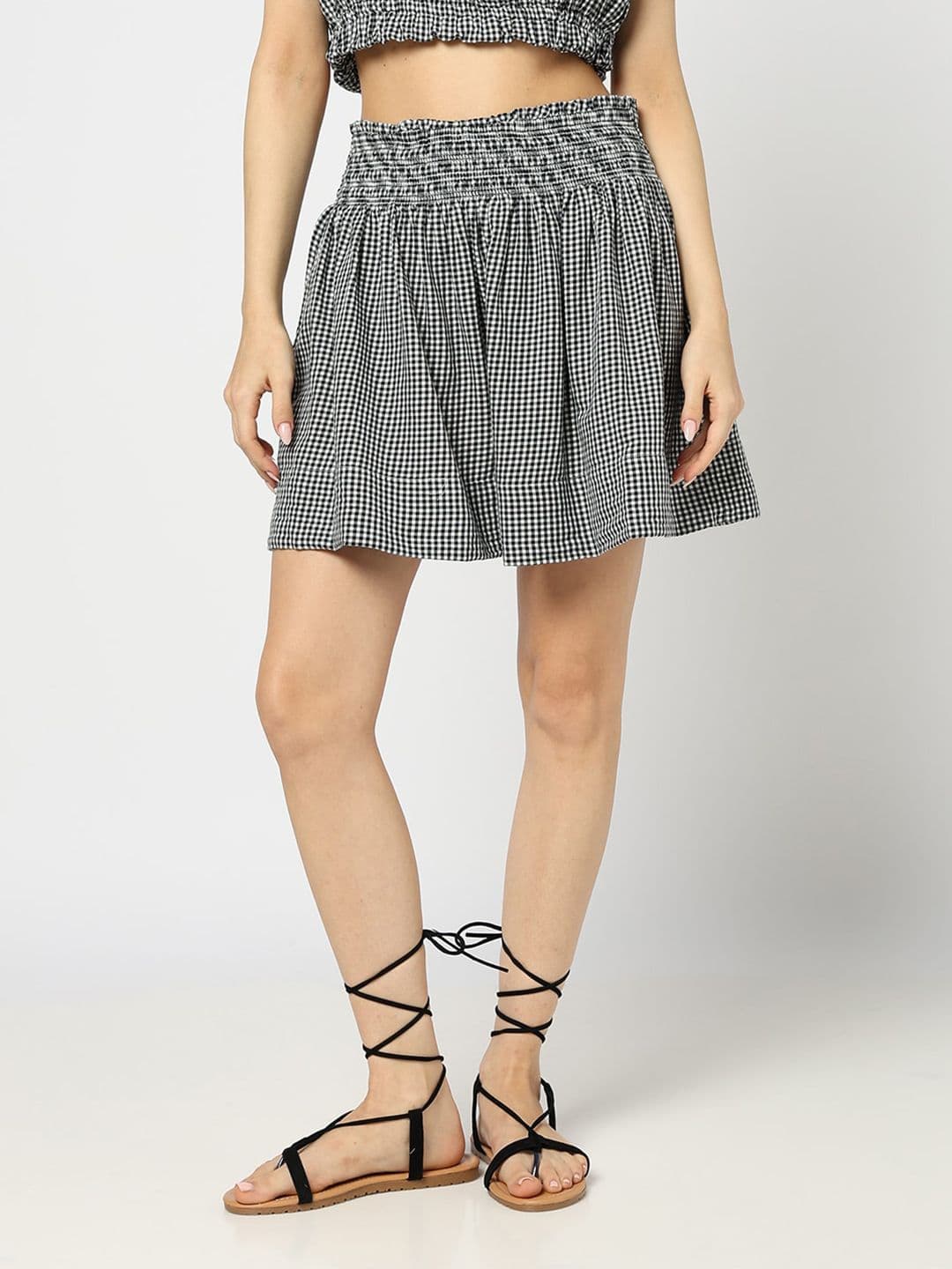 GAP Women Checked Gathered & Smocked Detailed Pure Cotton Flared Skirt - view 1
