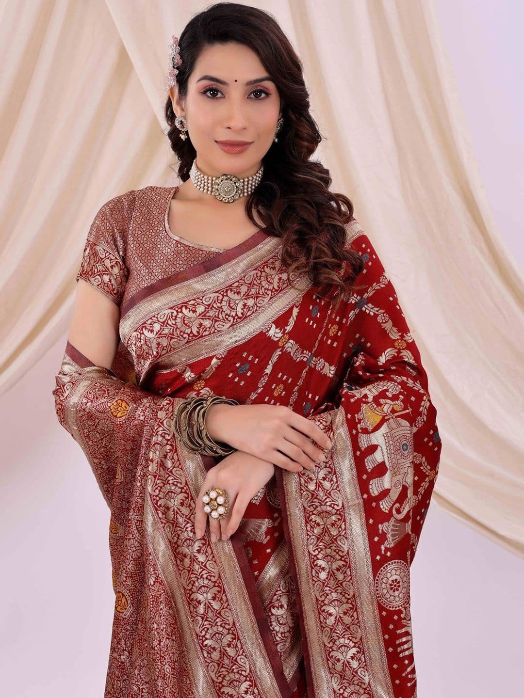 Moda Rapido Ethnic Motifs Zari Silk Cotton Kanjeevaram Saree - view 1