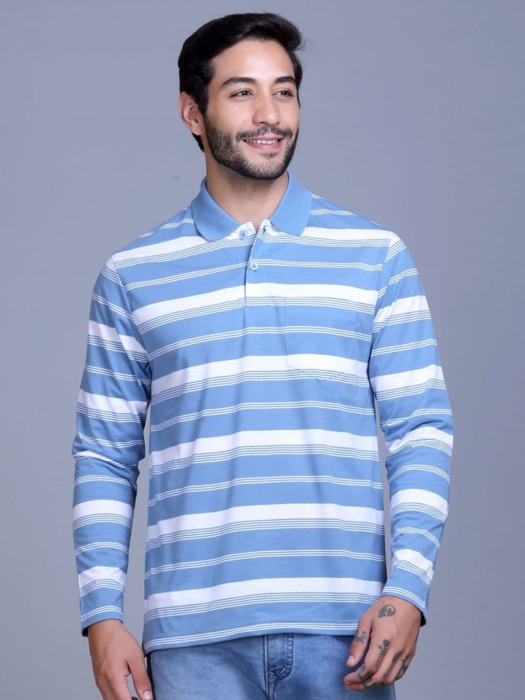 SANE ORIGINALS Striped Polo Collar Regular Fit T-shirt - view 1