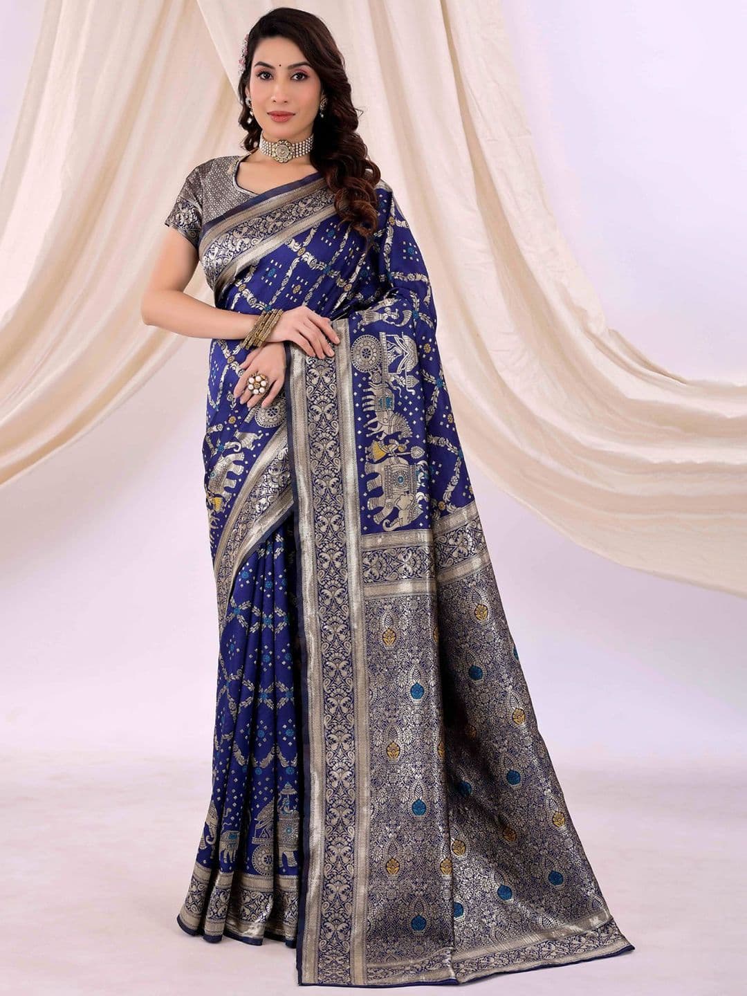 Moda Rapido Ethnic Motifs Zari Silk Cotton Kanjeevaram Saree - view 1