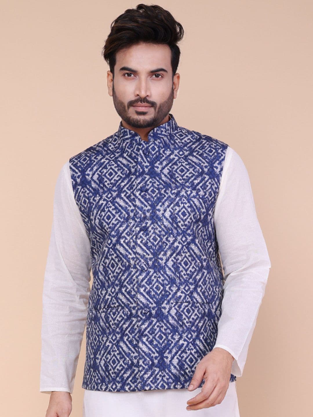 W & G Embroidered Mandarin Collar Nehru Jacket - view 1