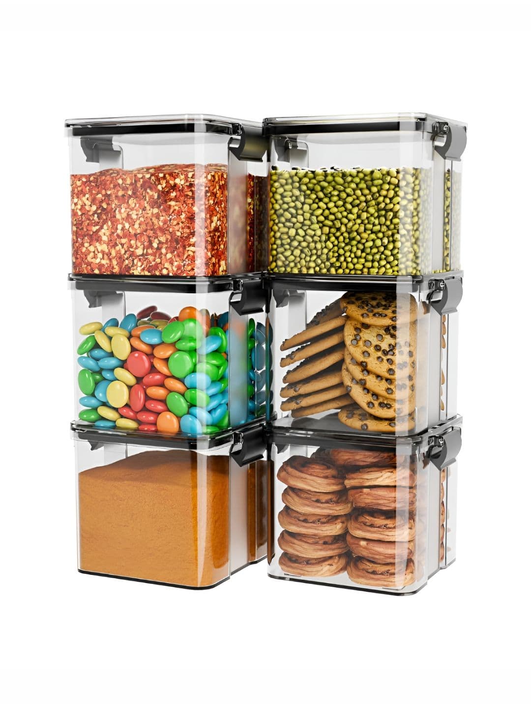 Aura Set of 6 Black Airtight Plastic Kitchen Storage Containers 700 ml - view 1