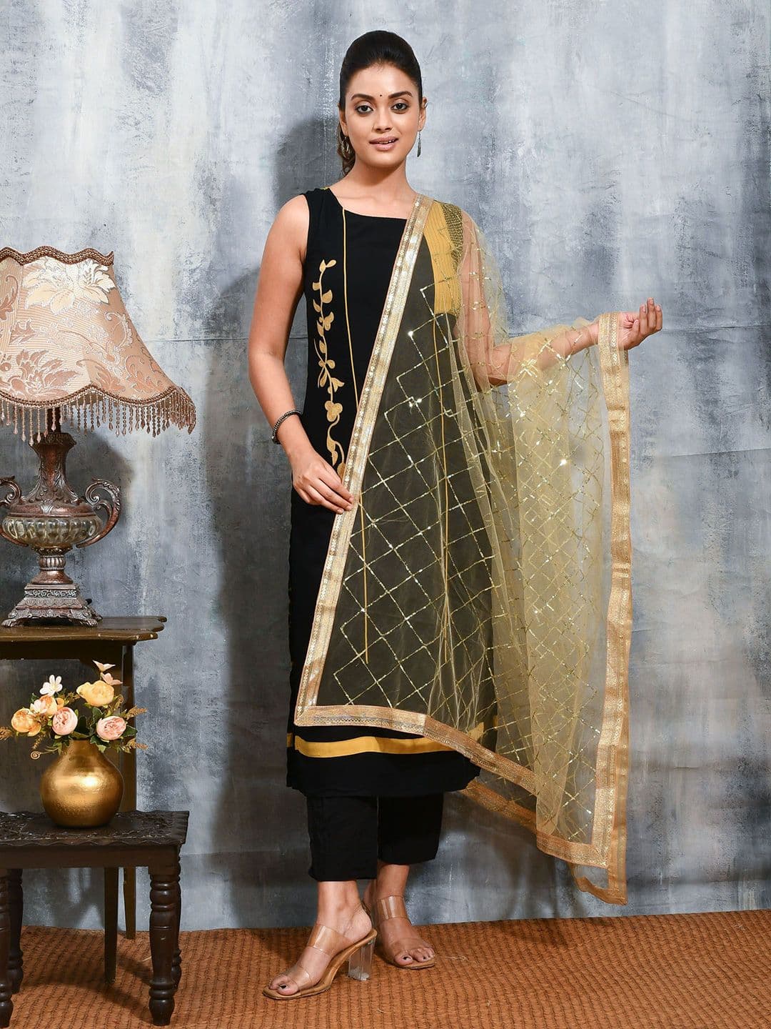 swatika Women Geometric Embroidered Sequinned Dupatta - view 1