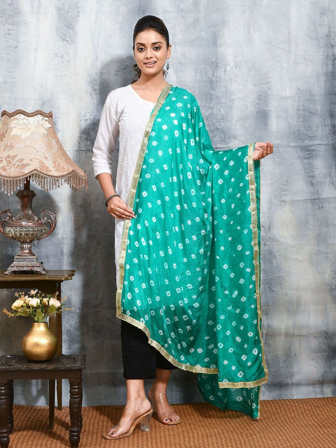 swatika Women Bandhani Printed Dupatta with Gotta Patti Border - view 1
