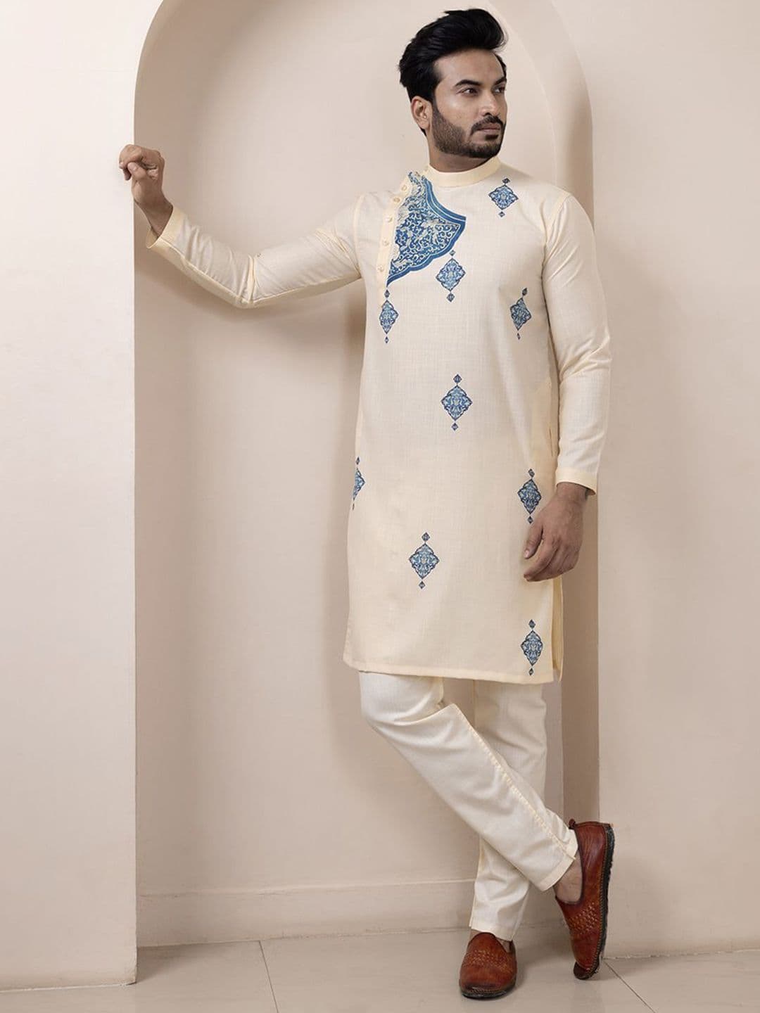 DEVOILER Men Ethnic Motifs Printed Cotton Collar Kurta - view 1