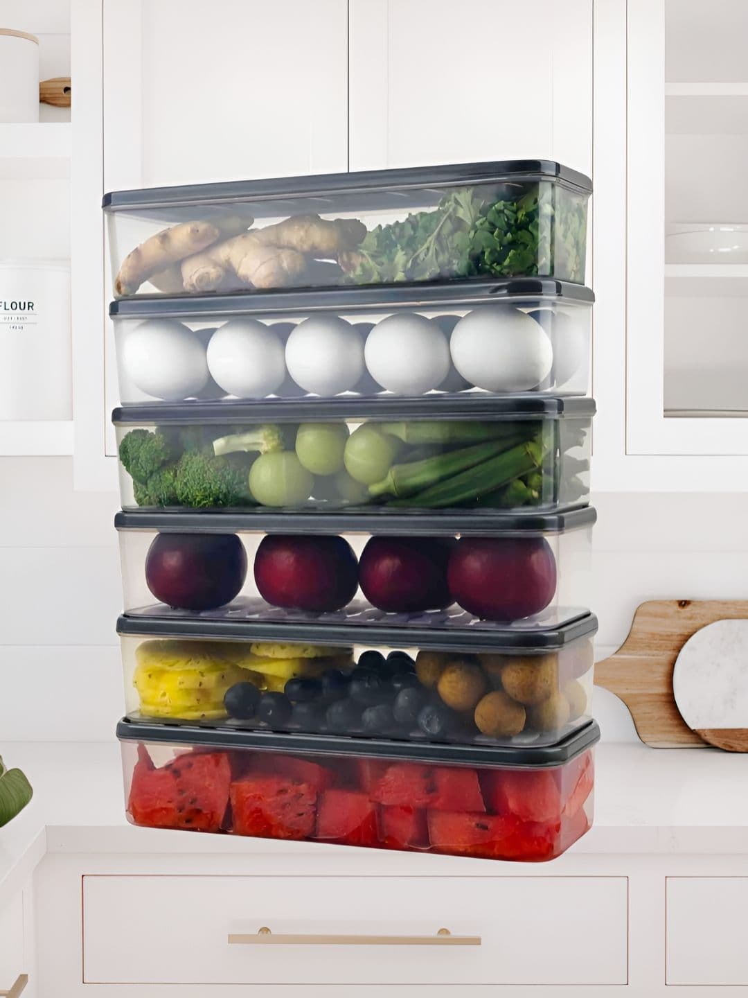 Aura Set of 6 Grey Airtight Plastic Fridge Storage Containers 1200 ml - view 1