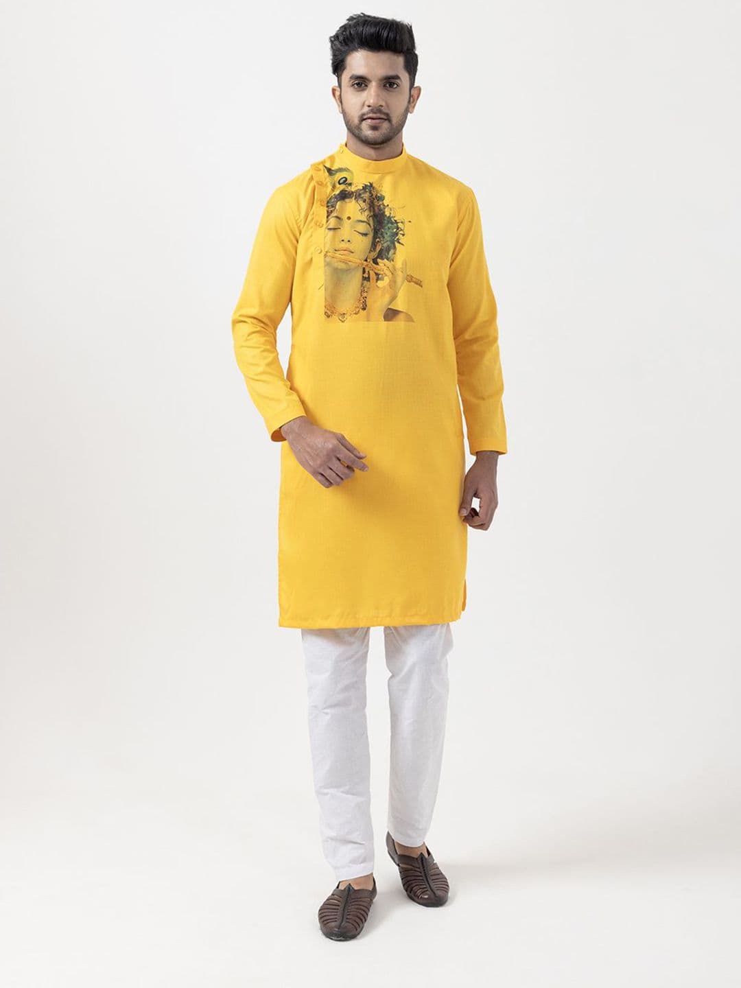 DEVOILER Men Ethnic Motifs Printed Cotton Collar Kurta - view 1