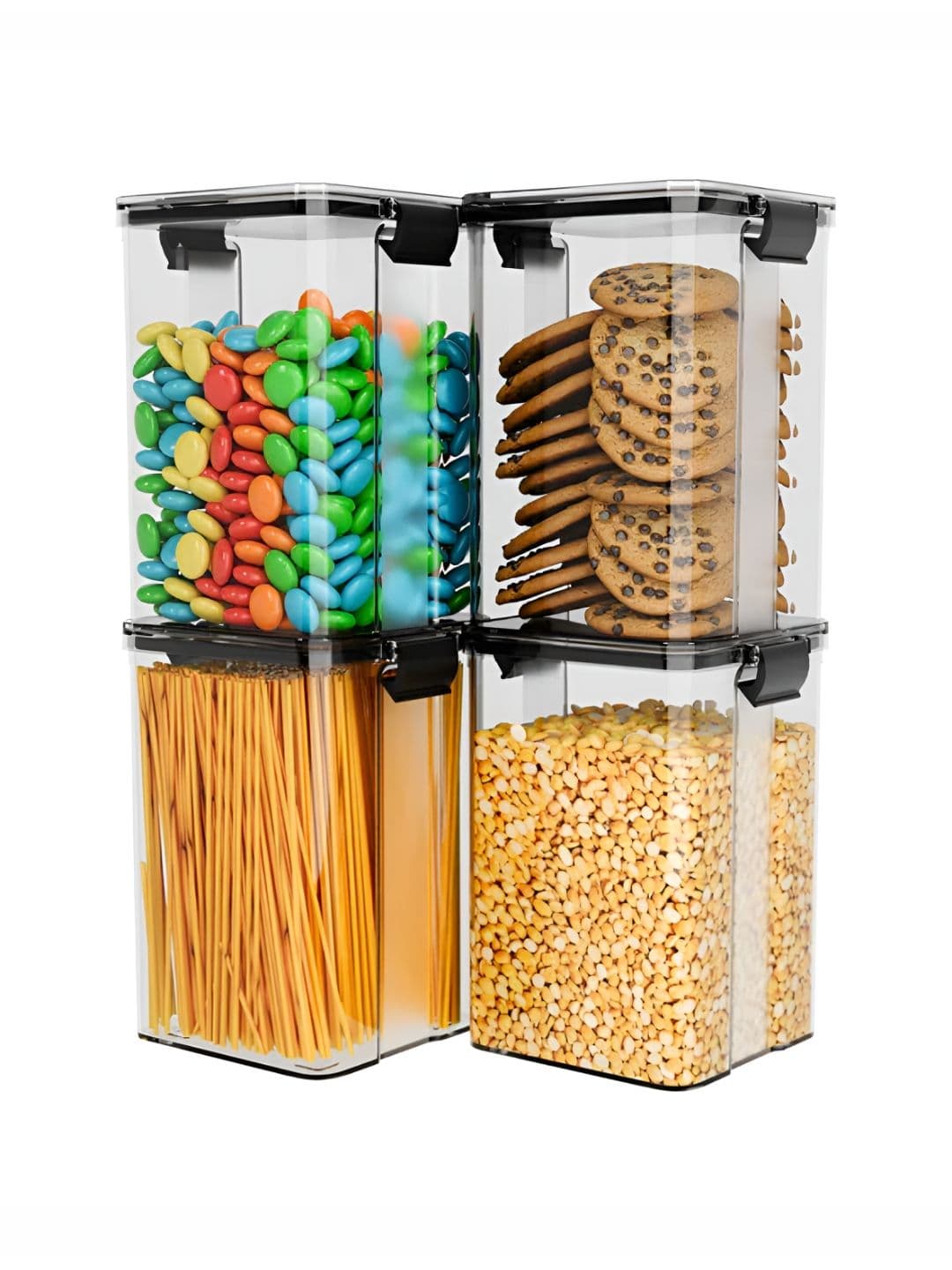 Aura Set of 4 Black Airtight Plastic Kitchen Storage Containers 1100 ml - view 1