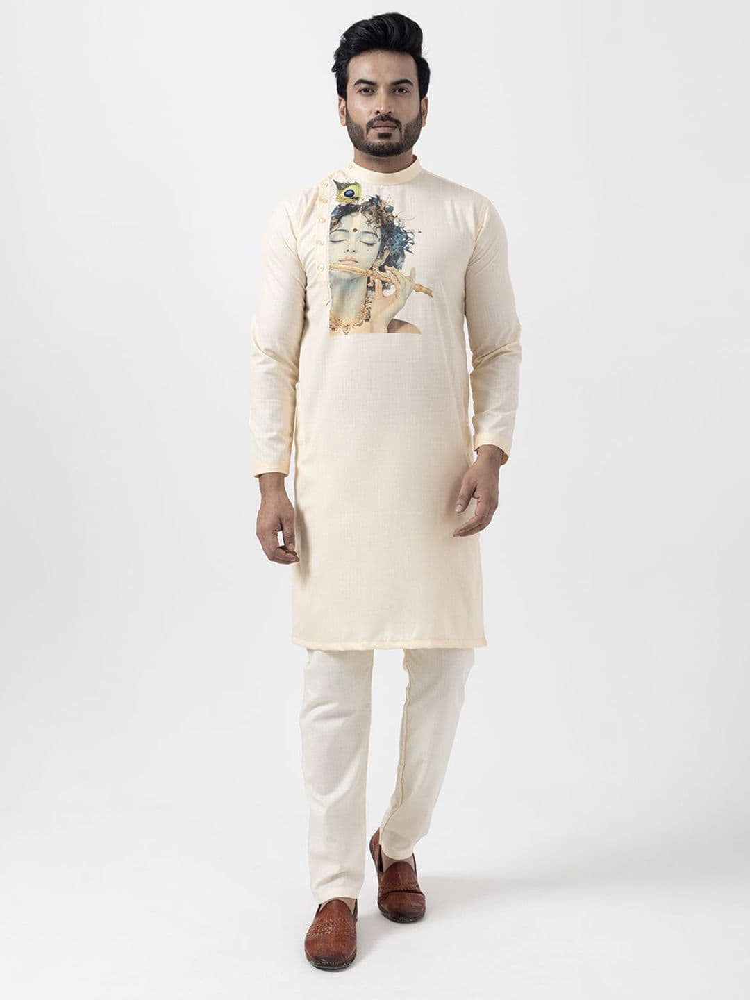 DEVOILER Men Ethnic Motifs Printed Cotton Collar Kurta - view 1