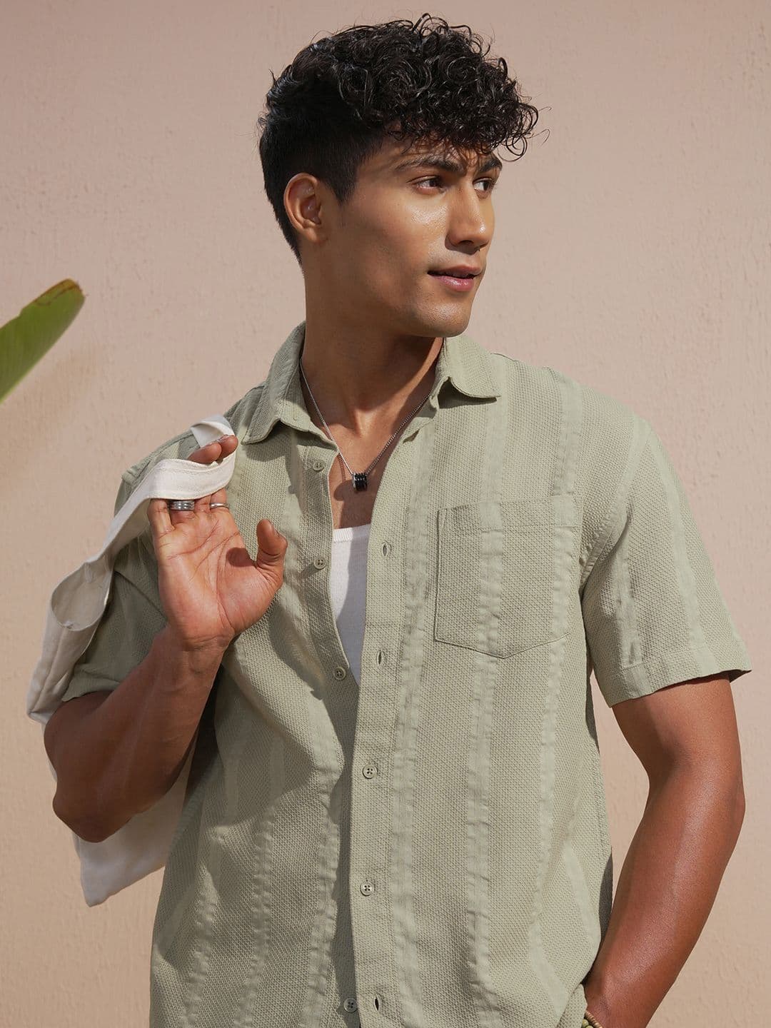 HIGHLANDER Self Design Dobby Spread Collar Half Sleeves Relaxed Fit Shirt - view 1