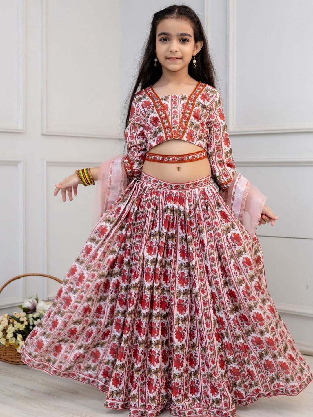 Sangria Girls Floral Printed Lehenga With Choli & Dupatta - view 1