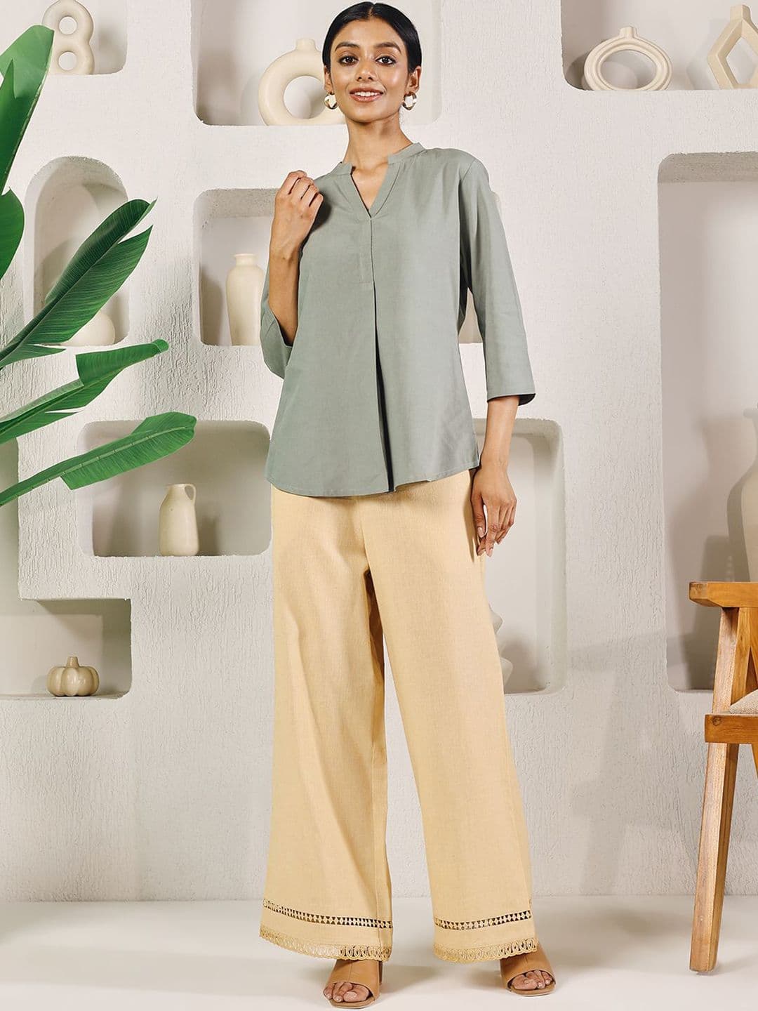 FIORRA Women Straight Lace Cotton Palazzos - view 1