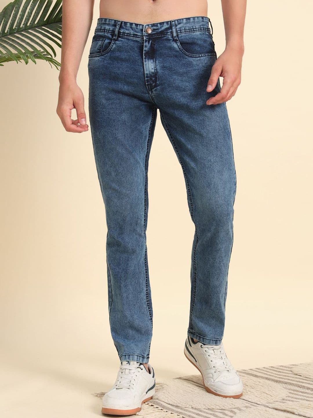 VOGAAN Men Classic Regular Fit Mid-Rise Light Fade Stretchable Jeans - view 1