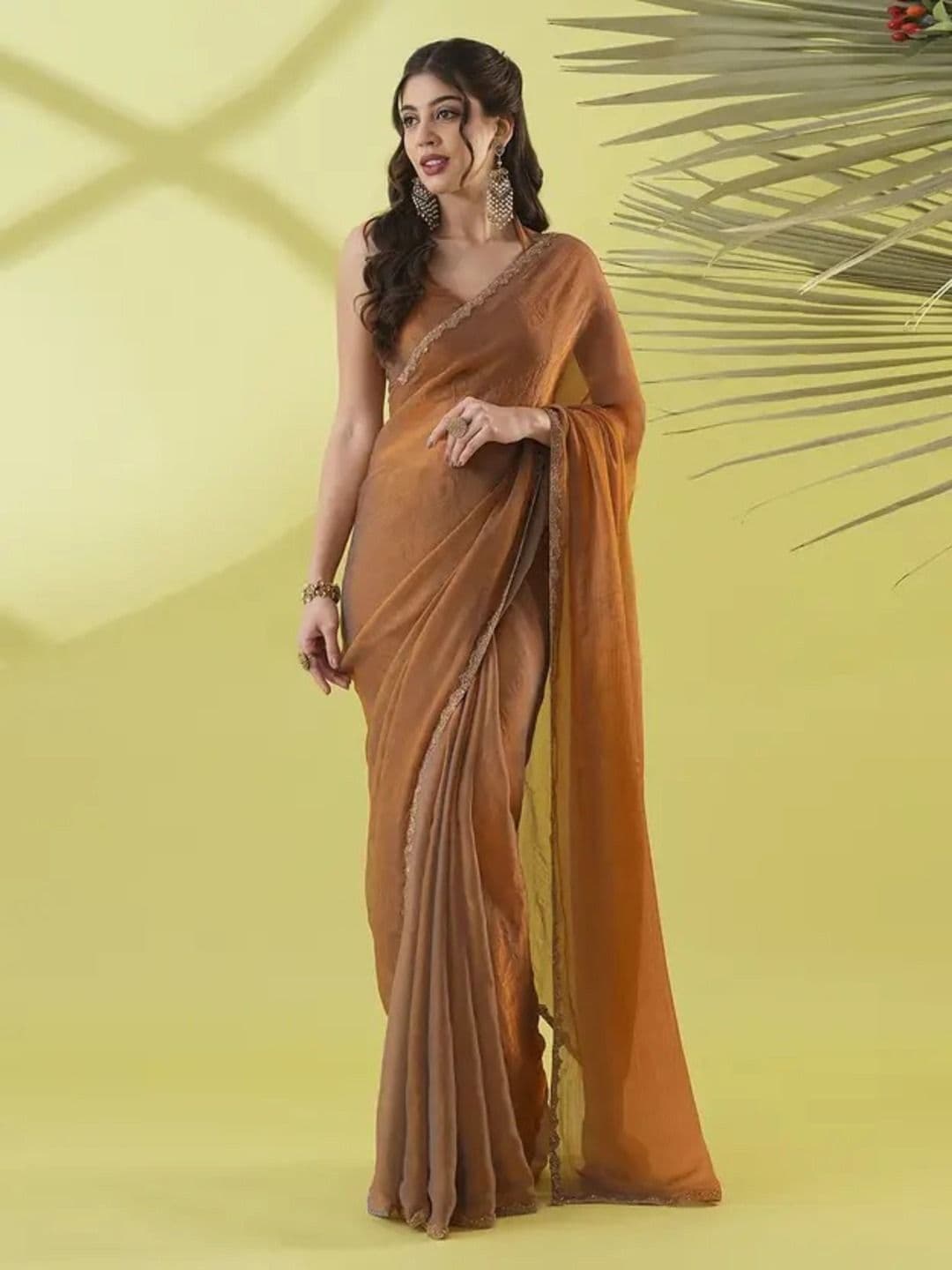 VRAGI Beads and Stones Pure Chiffon Saree - view 1