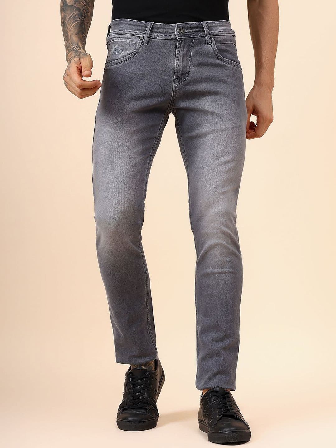 Cantabil Men Comfort Regular Fit Mid-Rise Low Distress Light Fade Stretchable Jeans - view 1