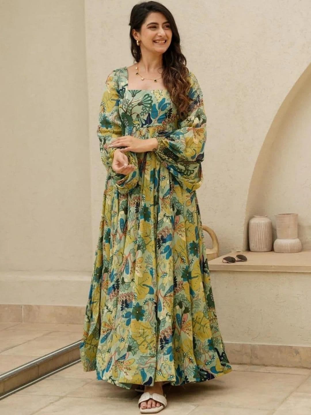 CORSICA Floral Print Puff Sleeve Layered Fit & Flare Long Dress - view 1