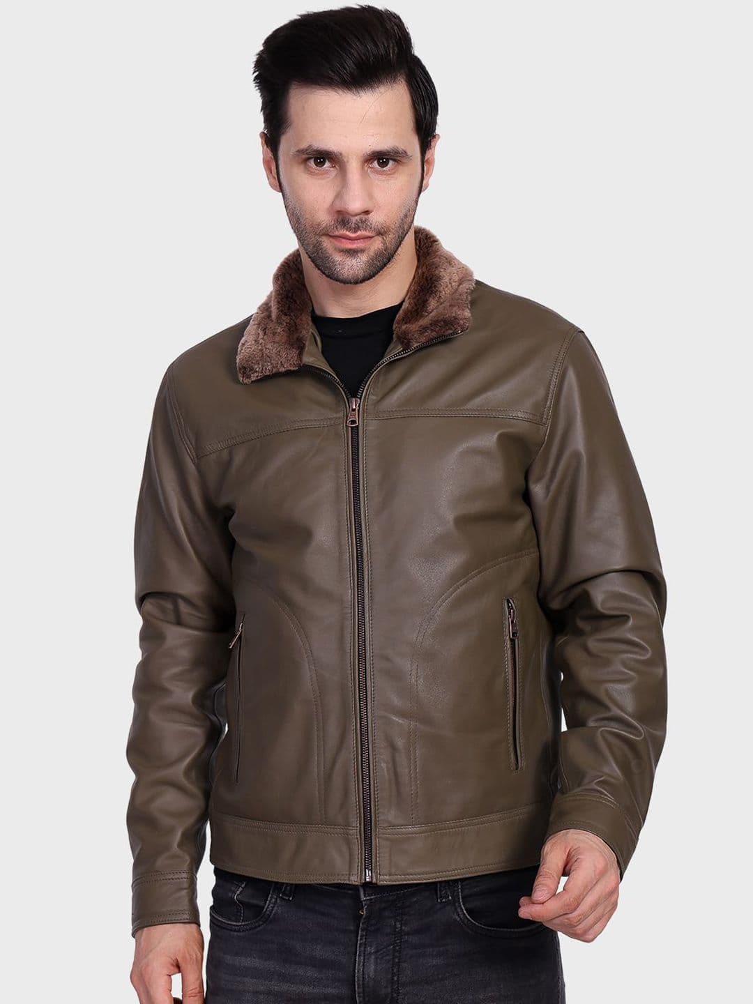 Justanned Justanne Aviator Fur Collar Solid Leather Jacket - view 1