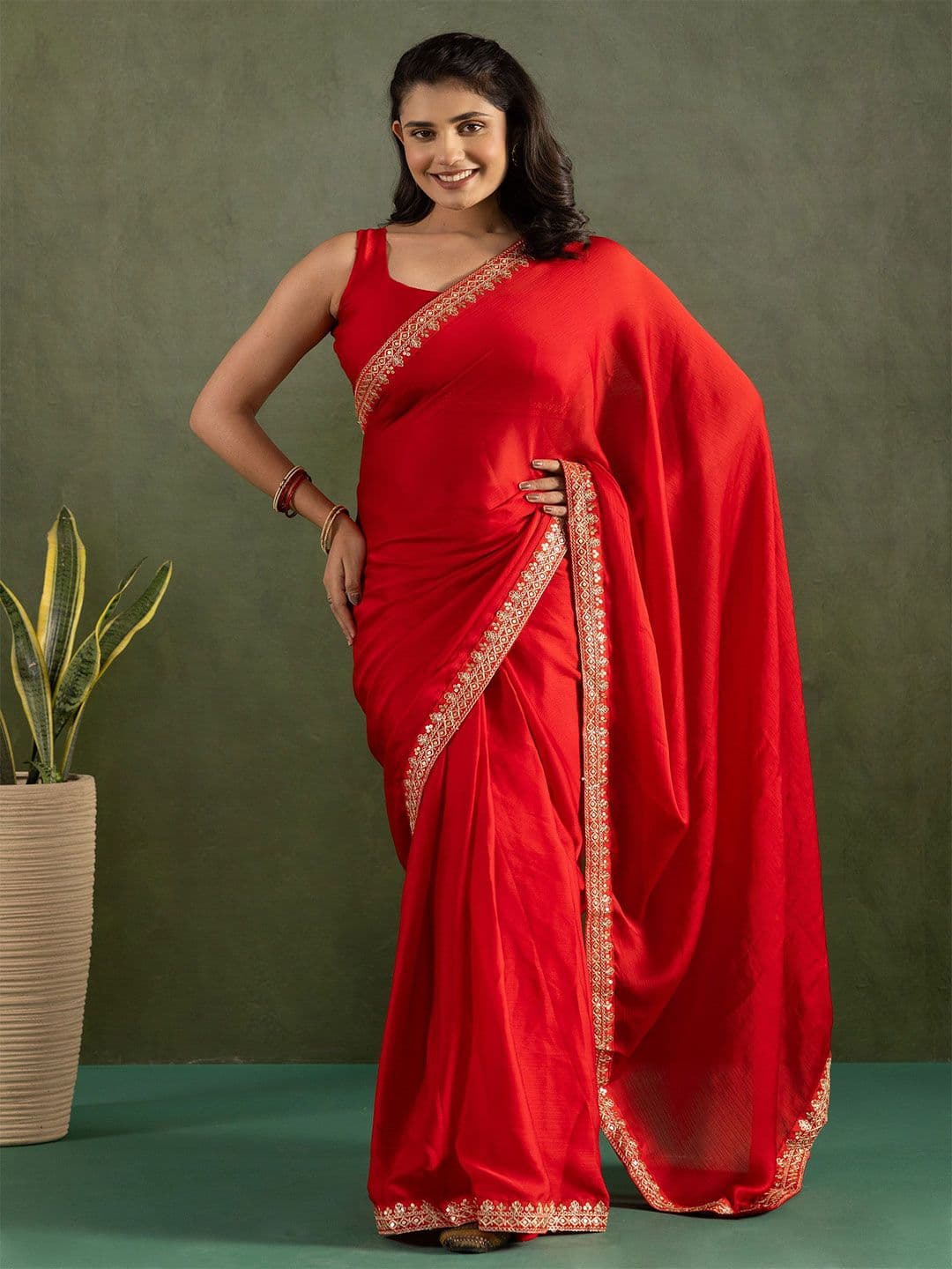 KAYOMMI Sequinned Pure Chiffon Ready to Wear Saree - view 1