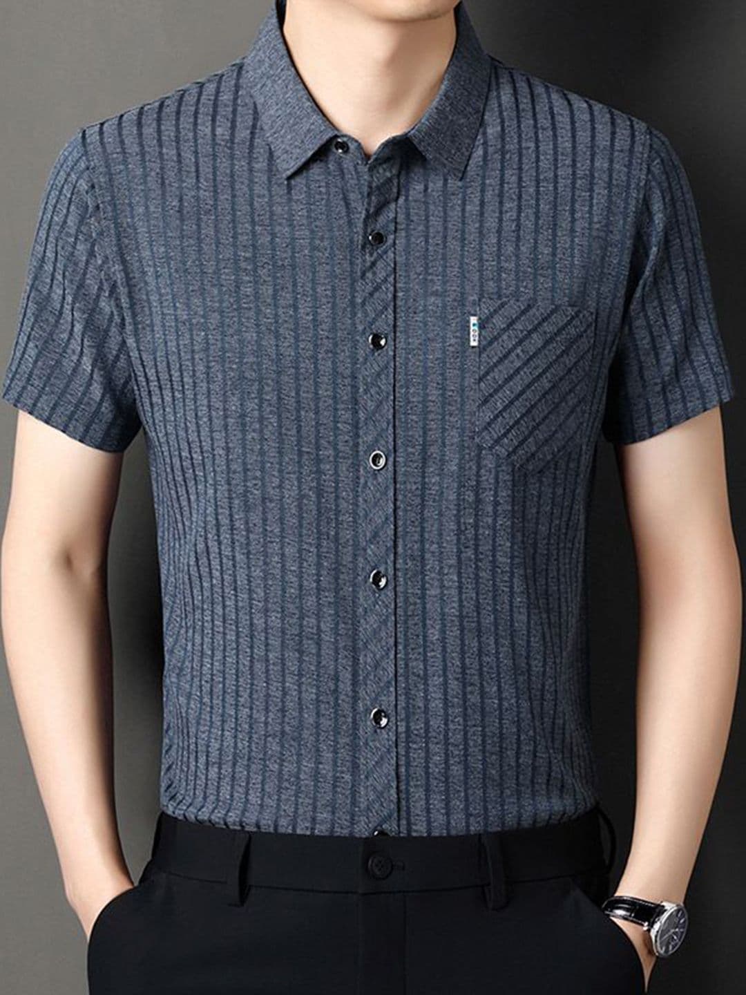 StyleCast x Revolte Men Vertical Striped Spread Collar Cotton Casual Shirt - view 1