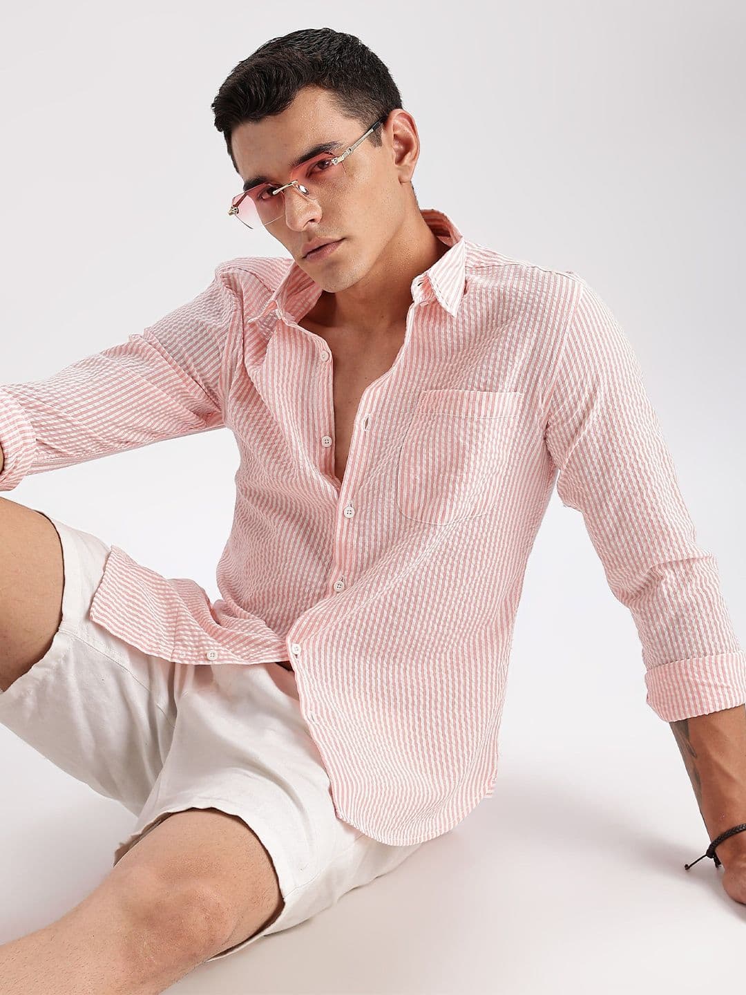 HERE&NOW Slim Fit Vertical Striped Seersucker Opaque Casual Shirt - view 1