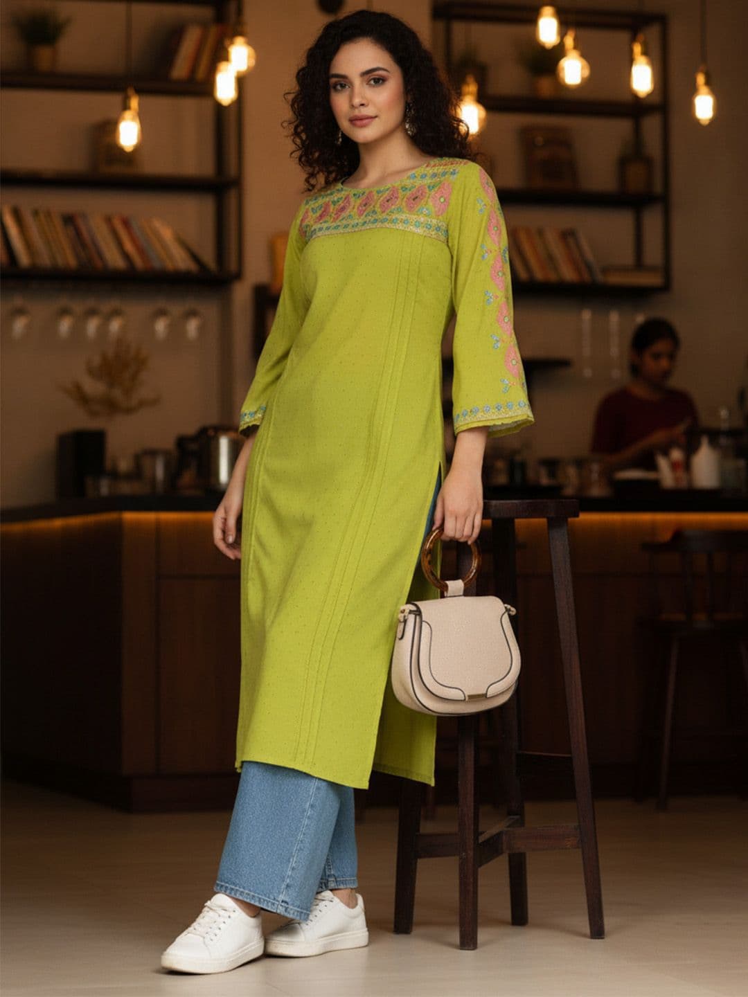 AADVIKA Women Embellished Flared Sleeves Thread Work Kurta - view 1