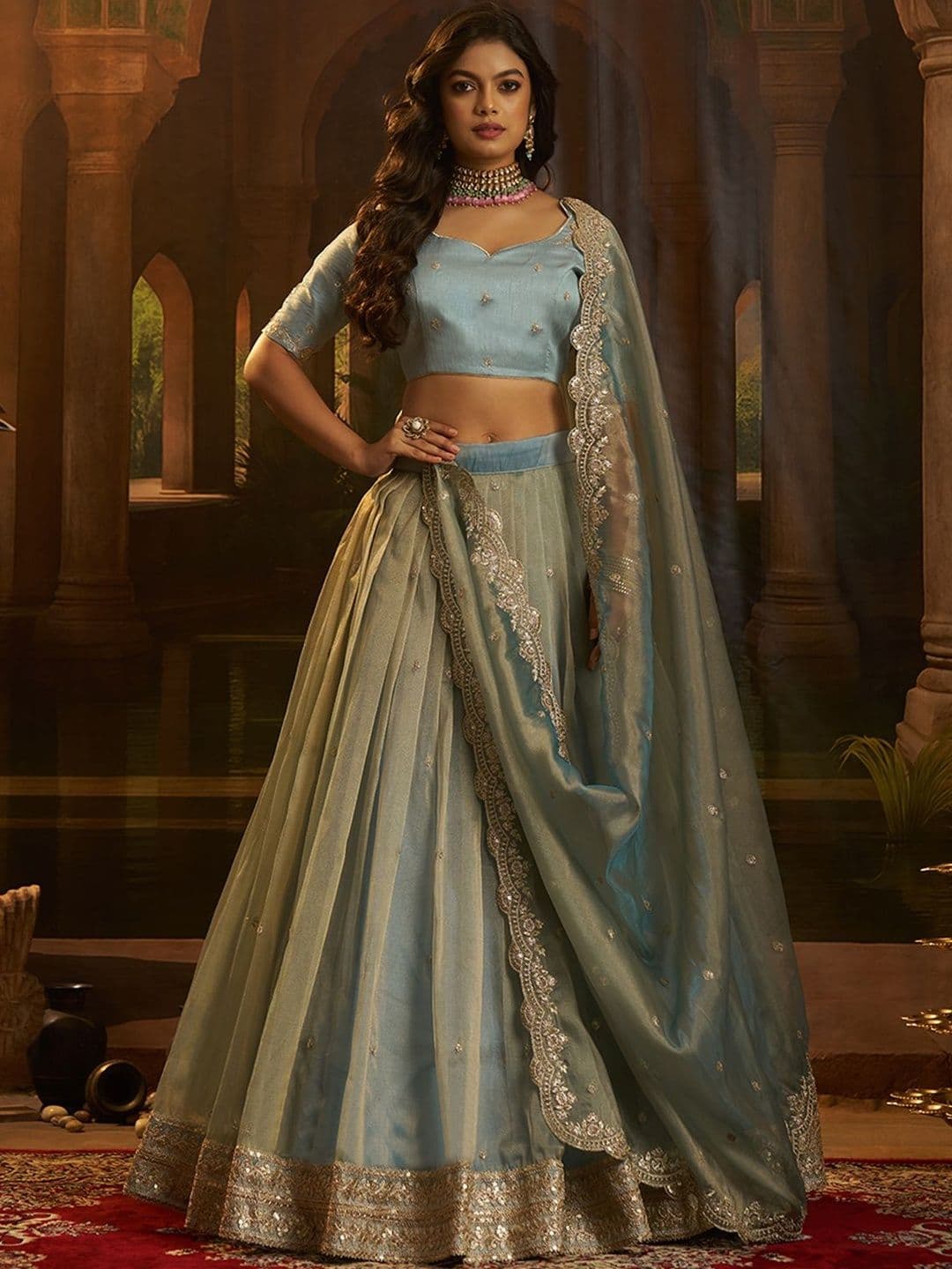 Fusionic Women Embellished Sequinned Semi-Stitched Wedding Lehenga & Blouse With Dupatta - view 1